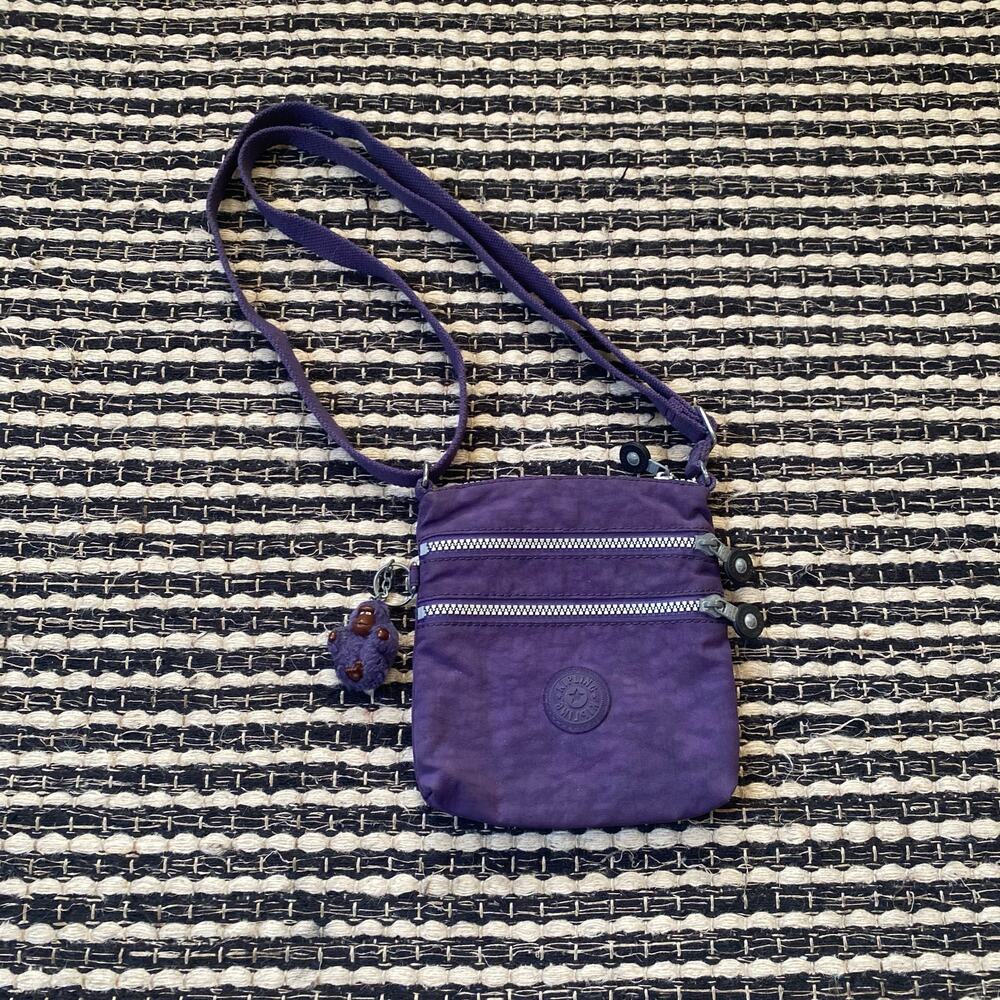 🌿Kipling Purple Crossbody Dual Pocket Zip Monkey Keychain Bag OS